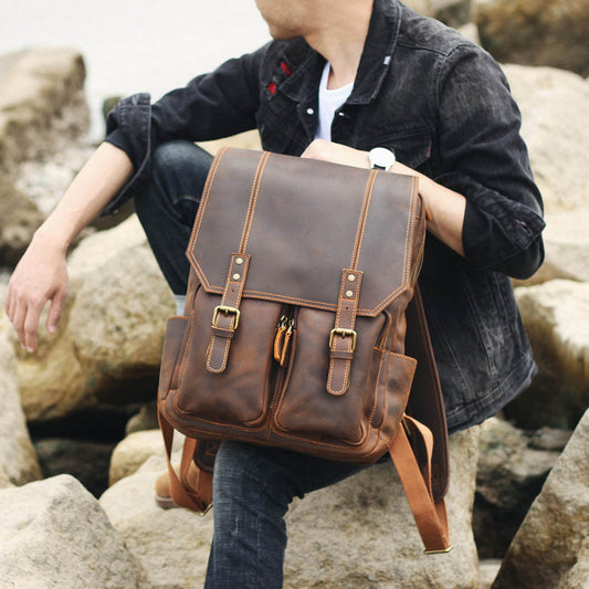 Vintage Leather Backpack - Large Capacity Crazy Horse Leather Backpack - ArtOm_farm™ LEATHER