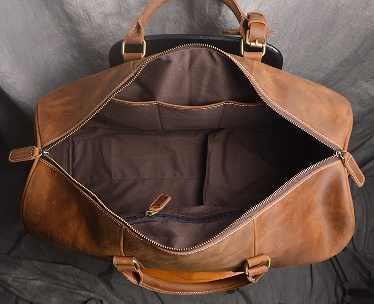 Retro Men's Leather Luggage Bag in Crazy Horse Leather - European and American Style - ArtOm_farm™ LEATHER