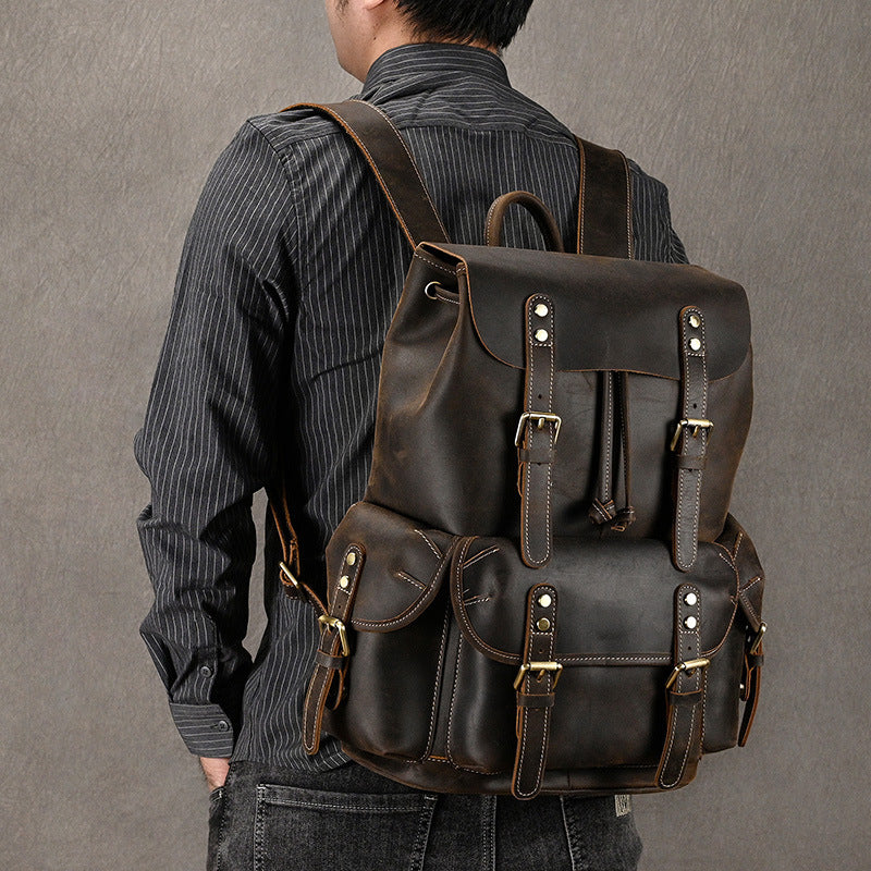 Large Capacity Leather Backpack for Travel and Outdoor Adventures - ArtOm_farm™ LEATHER