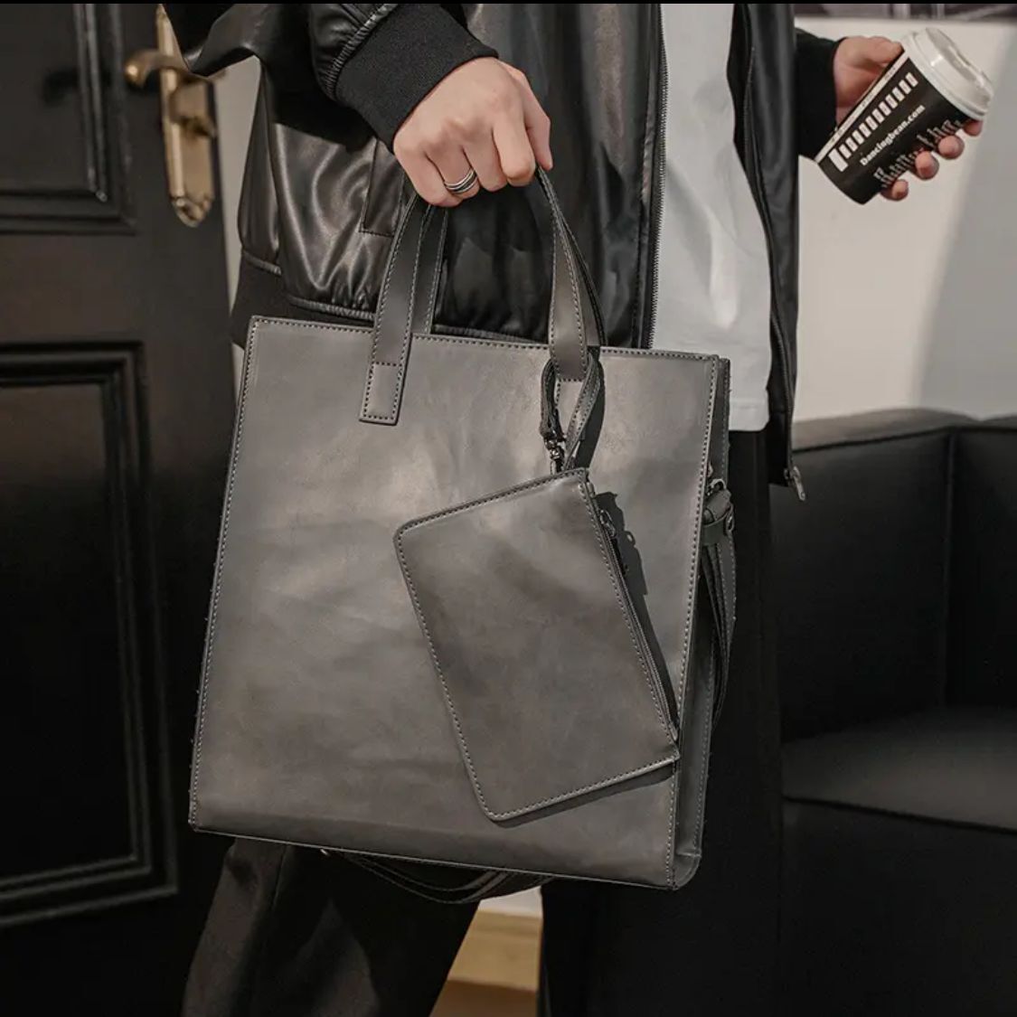 Men's Retro Leather Tote Bag - Crazy Horse PU Leather Design - ArtOm_farm™ LEATHER