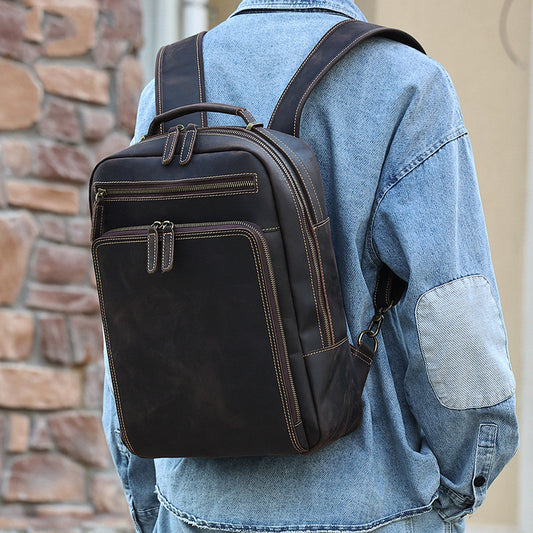 Men's Crazy Horse Leather Backpack - Large Capacity Durable Design - ArtOm_farm™ LEATHER 