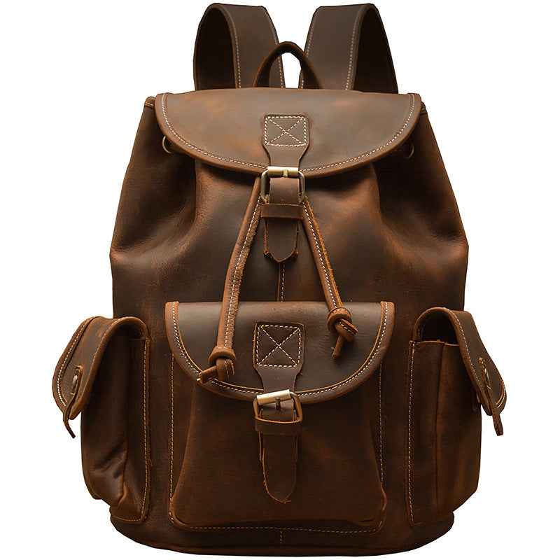 Retro-style Leather Backpack - Handmade Crazy Horse Leather Design for Timeless Style - ArtOm_farm™ LEATHER