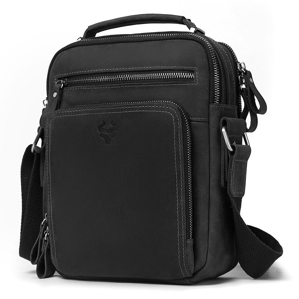 Men's Leather Crossbody Bag - Crazy Horse Leather Single-shoulder Design - ArtOm_farm™ LEATHER 