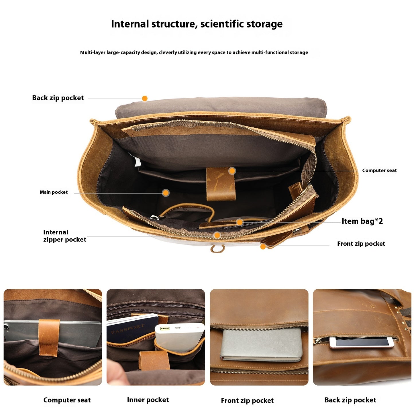 Leather Travel Backpack - Large Capacity Horse Leather Outdoor Bag for Leisure and Laptop Travel - ArtOm_farm™ LEATHER 