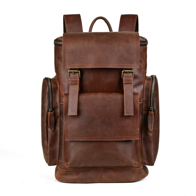 Crazy Horse Leather Backpack for Men - First Layer Cowhide Leather Travel Bag - ArtOm_farm™ LEATHER 