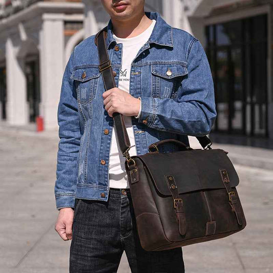 Retro Men's Briefcase in Premium Crazy Horse Leather - ArtOm_farm™ LEATHER