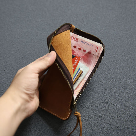 Wallet Top Layer Leather Zipper Wallet with Belt Clip - ArtOm_farm™ LEATHER 
