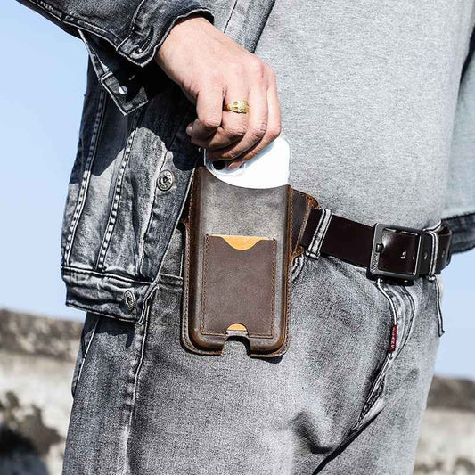 Leather Phone Case Belt Made of Crazy Horse Leather for Ultimate Convenience - ArtOm_farm™ LEATHER