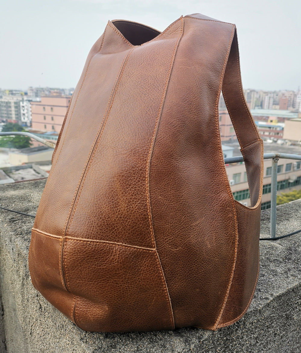 Men's Leather Backpack Crazy Horse Retro Dark Brown College Style Student Backpack - ArtOm_farm™ LEATHER 