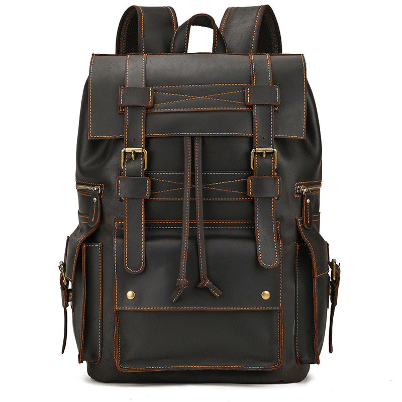 Leather Vintage Backpack - Large Capacity Crazy Horse Design - ArtOm_farm™ LEATHER