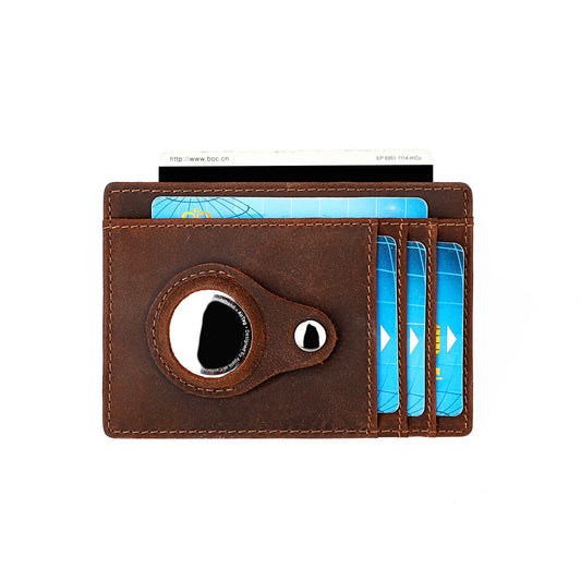 Crazy Horse Leather Card Holder with Positioning Tracker - Protective Case - ArtOm_farm™ LEATHER