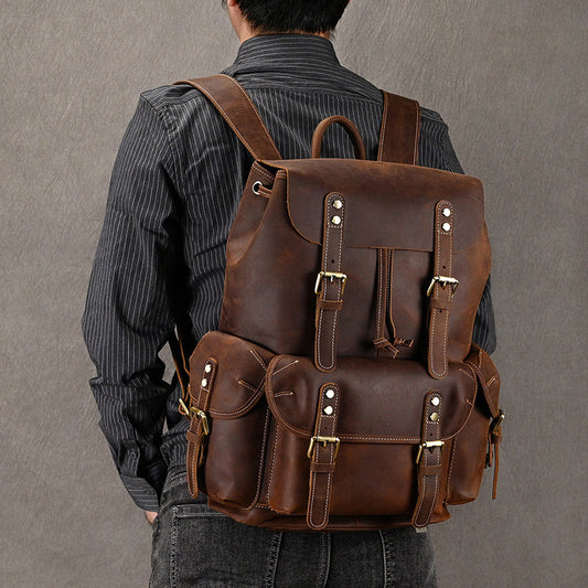 Large Capacity Leather Backpack for Travel and Outdoor Adventures - ArtOm_farm™ LEATHER