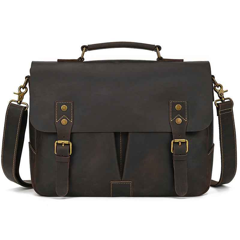 Retro Men's Briefcase in Premium Crazy Horse Leather - ArtOm_farm™ LEATHER