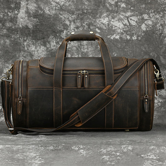 Men's Vintage Leather Handbag - Real Crazy Horse Leather Travel Bag - ArtOm_farm™ LEATHER 