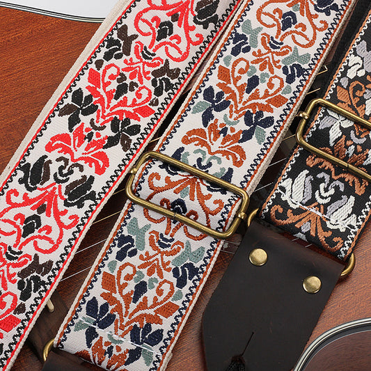 Creative Crazy Horse Leather Guitar Strap with Premium Embroidery Design - ArtOm_farm™ LEATHER 