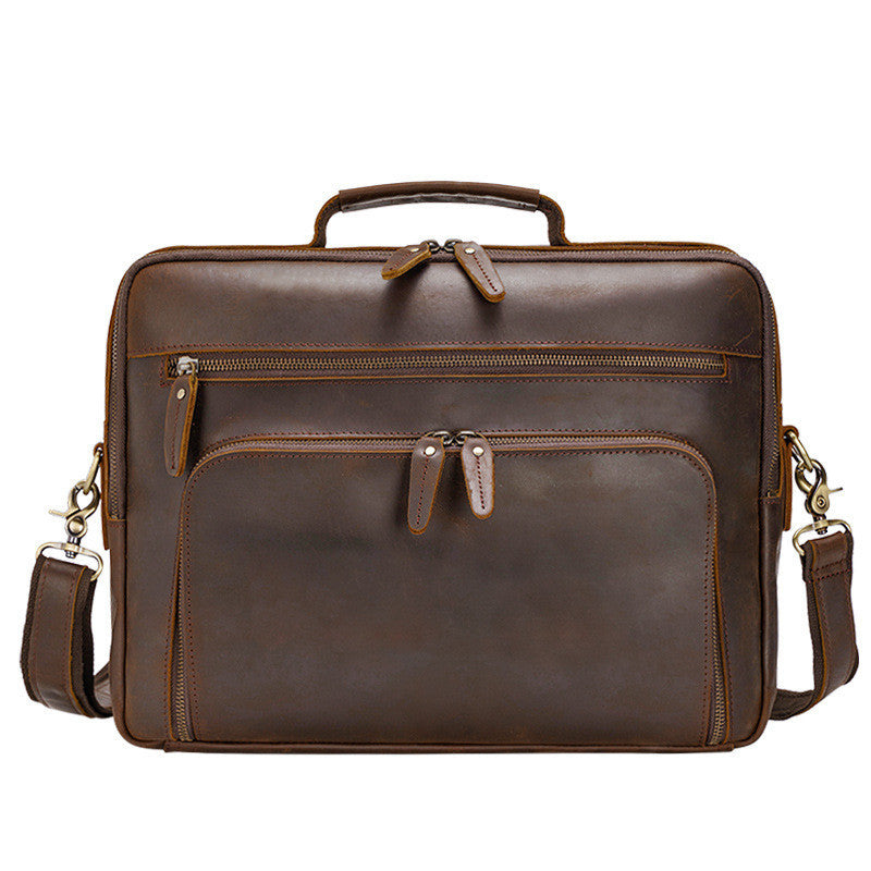Vintage Leather Men's Briefcase - Crazy Horse Leather Laptop Bag - ArtOm_farm™ LEATHER 