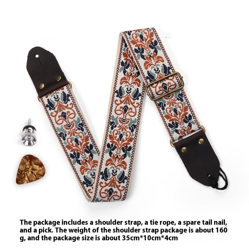 Creative Crazy Horse Leather Guitar Strap with Premium Embroidery Design - ArtOm_farm™ LEATHER 