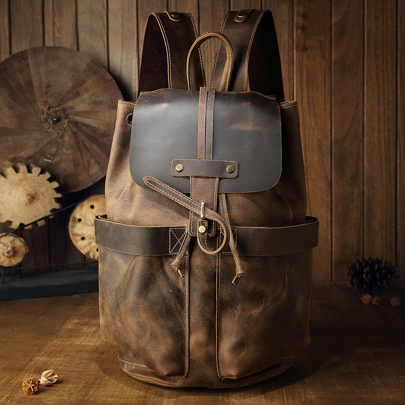 Men's Vintage Leather Backpack for Casual Travel – Crazy Horse Design - ArtOm_farm™ LEATHER 