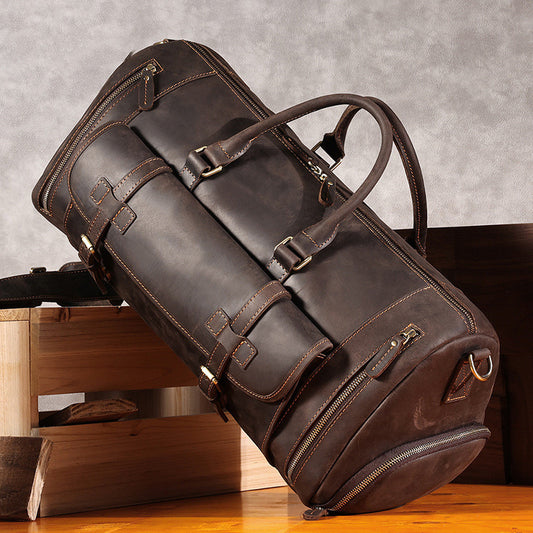 Crazy Horse Leather Travel Bag - Large Capacity and Durability - ArtOm_farm™ LEATHER 
