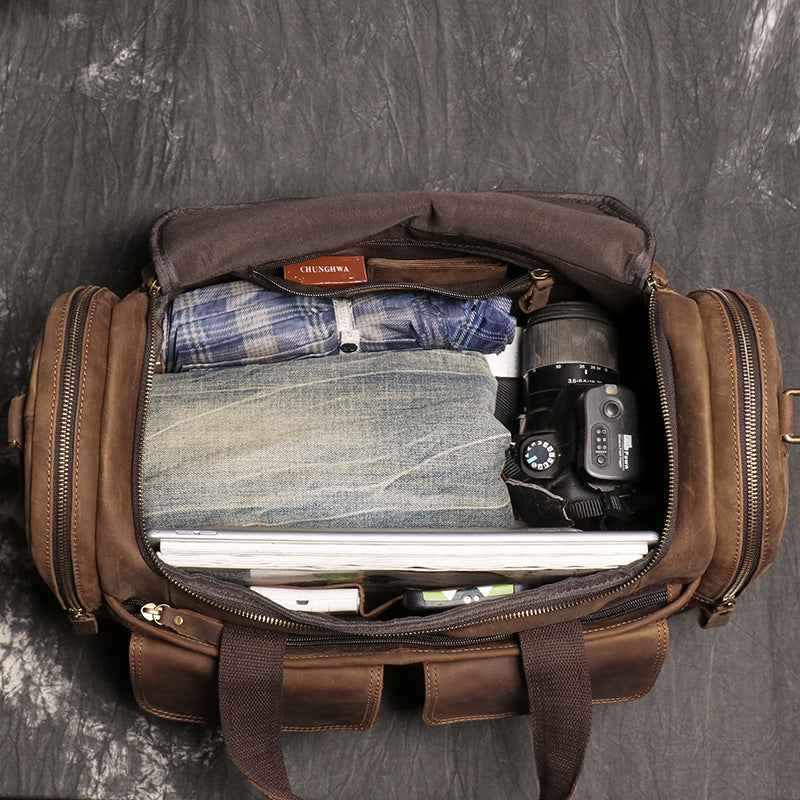 Crazy Horse Leather Travel Bag - Stylish Hand Luggage for Adventurers