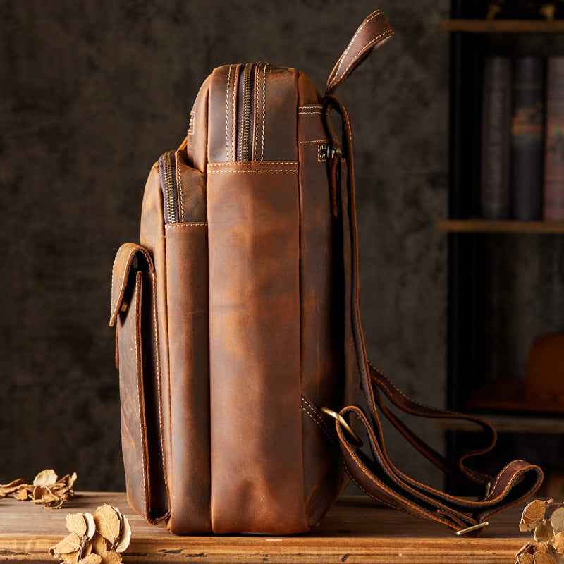 Men's Handmade Leather Backpack - Premium Crazy Horse Leather Design