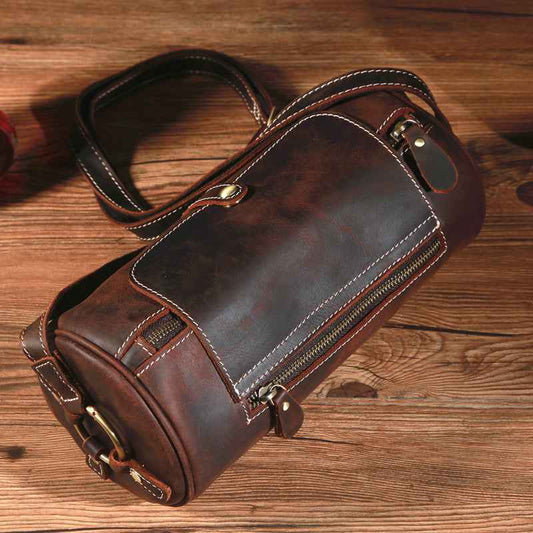 Men's Retro Top Hat Messenger Bag Crafted from Crazy Horse Leather