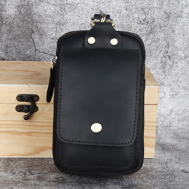 Crazy Horse Leather Belt Bag for Men - First Layer Cowhide Mobile Phone Waist Pannier Bag - ArtOm_farm™ LEATHER 