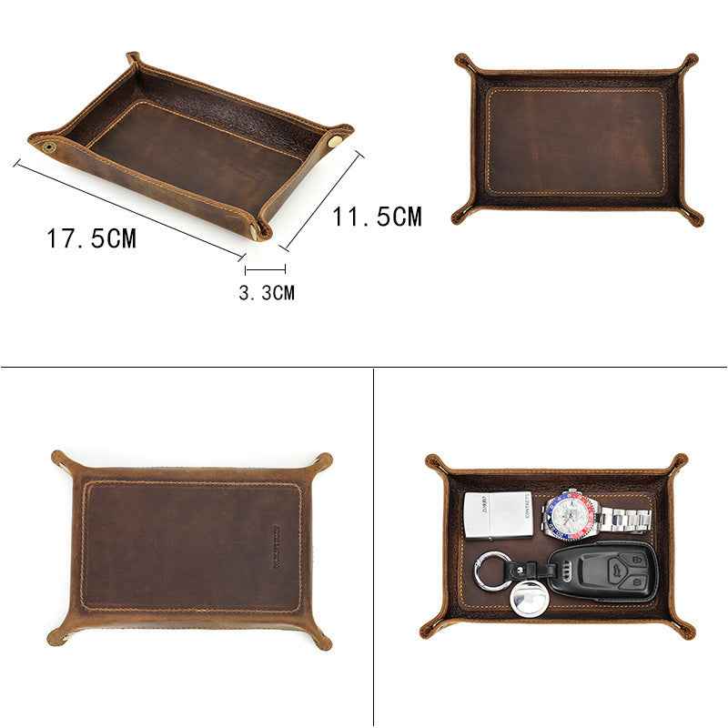Retro Leather Decorative Tray - Stylish Crazy Horse Design for Elegant Home Decor
