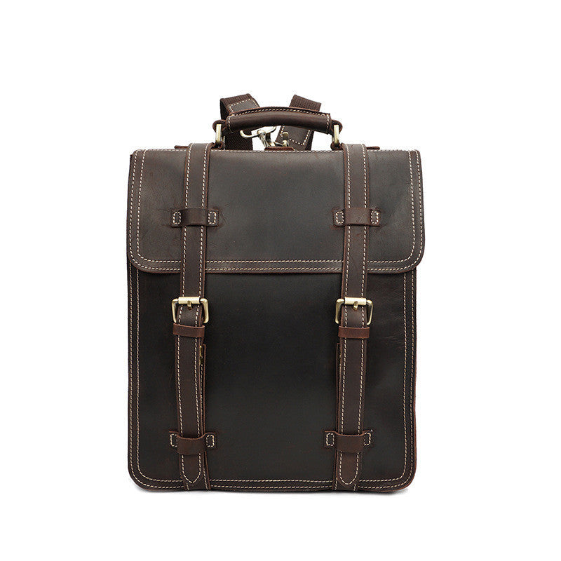 Men's Vintage Leather Backpack - Fashionable Crazy Horse Design - ArtOm_farm™ LEATHER 