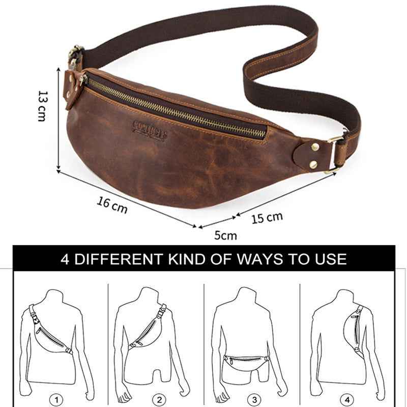 Men's Genuine Leather Belt Bag - Retro Crazy Horse Leather Design