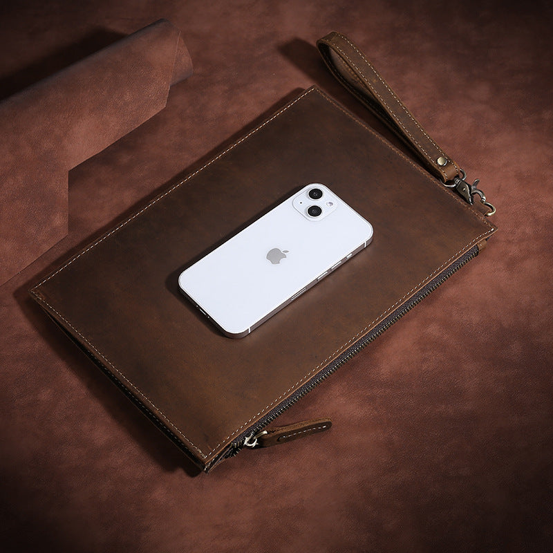 European and American Retro Leather Men's Clutch - Crazy Horse Design - ArtOm_farm™ LEATHER