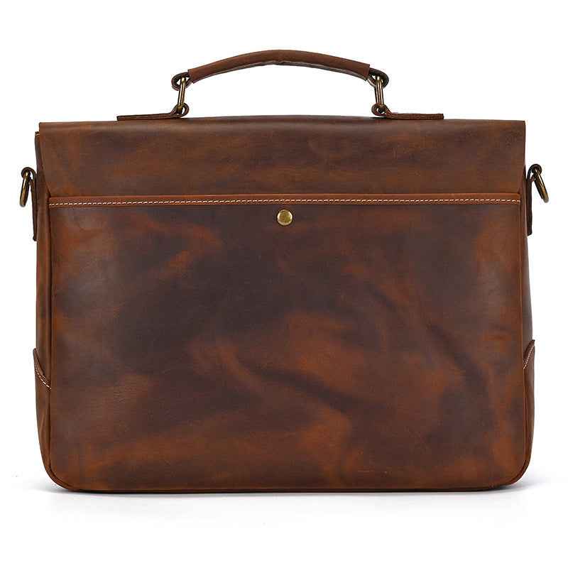 Retro Men's Briefcase in Premium Crazy Horse Leather - ArtOm_farm™ LEATHER
