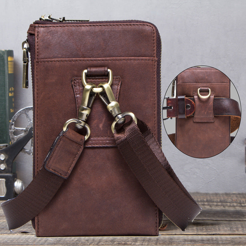 Retro Men's Phone Bag in Crazy Horse and Cow Leather - ArtOm_farm™ LEATHER