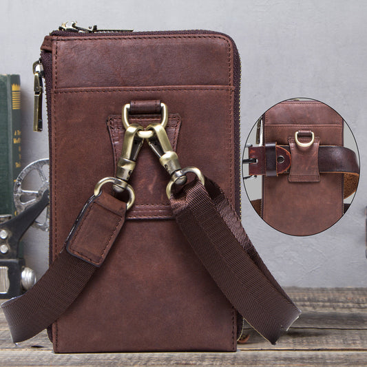 Retro Men's Phone Bag in Crazy Horse and Cow Leather - ArtOm_farm™ LEATHER