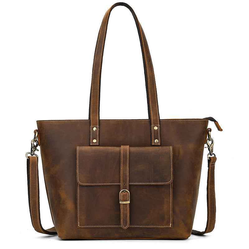 Large Crazy Horse Leather Tote Bag - Stylish and Durable Everyday Essential