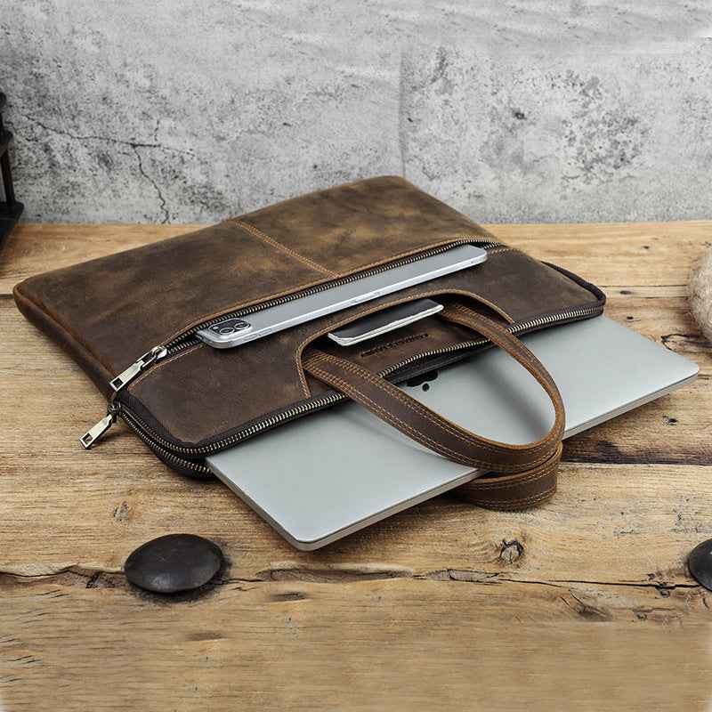 Retro Leather Laptop Bag - Crazy Horse Leather Design
