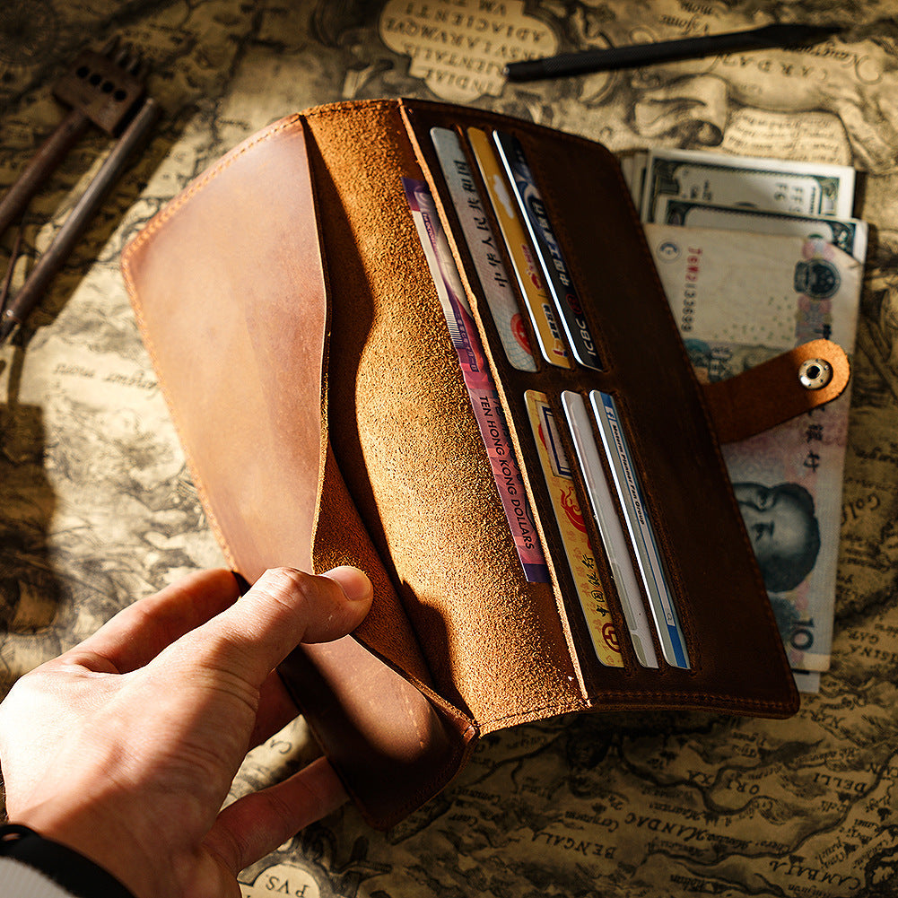 Crazy Horse Leather Wallet for Women - Multi-functional Retro Purse & Men's Long Clutch - ArtOm_farm™ LEATHER 