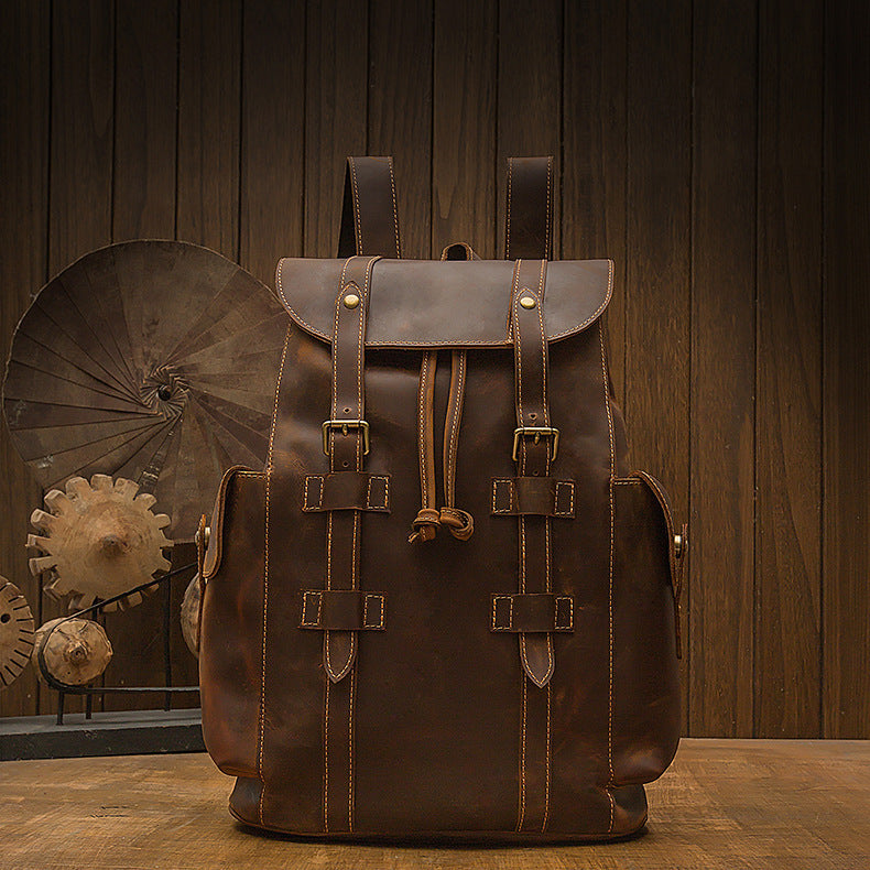 Retro Leather Men's Backpack - Crazy Horse Leather Casual Bag for Men - ArtOm_farm™ LEATHER