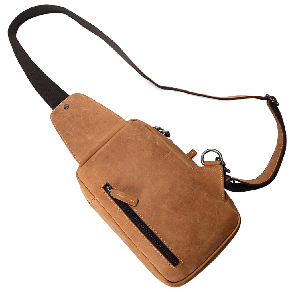 2025 New Vintage Leather Chest Pack for Men - Crazy Horse Leather Satchel Small Leather Shoulder Bag for Sports and Leisure