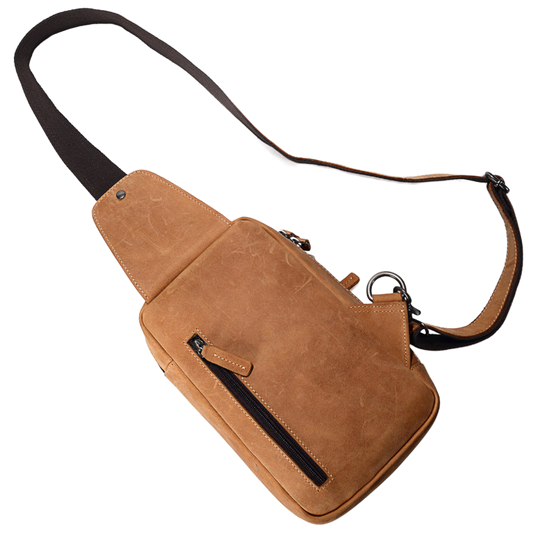 2025 New Vintage Leather Chest Pack for Men - Crazy Horse Leather Satchel Small Leather Shoulder Bag for Sports and Leisure