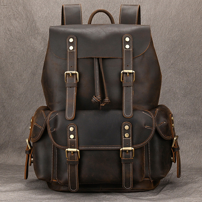 Large Capacity Leather Backpack for Travel and Outdoor Adventures - ArtOm_farm™ LEATHER