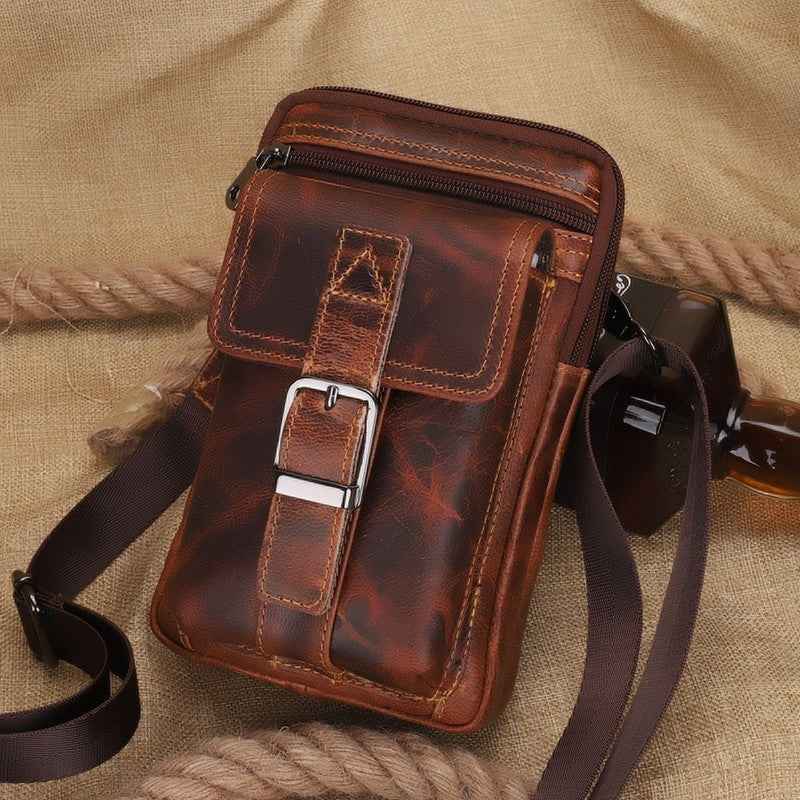 Vintage Leather Shoulder Bag for Men - Crazy Horse Design