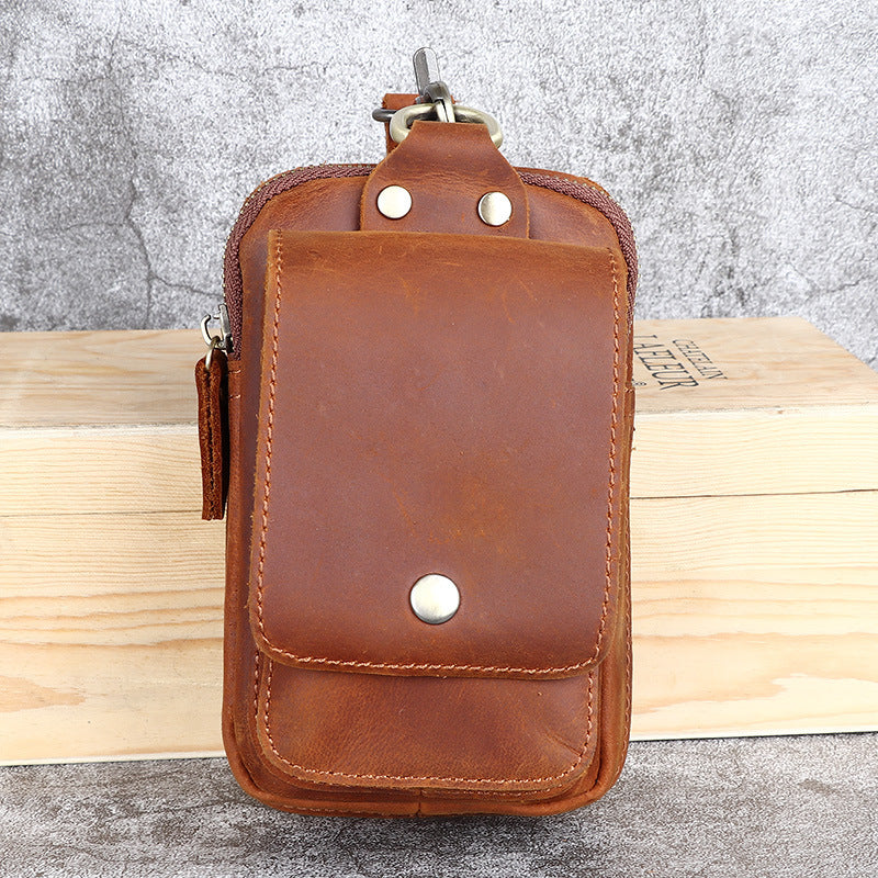 Crazy Horse Leather Belt Bag for Men - First Layer Cowhide Mobile Phone Waist Pannier Bag - ArtOm_farm™ LEATHER 