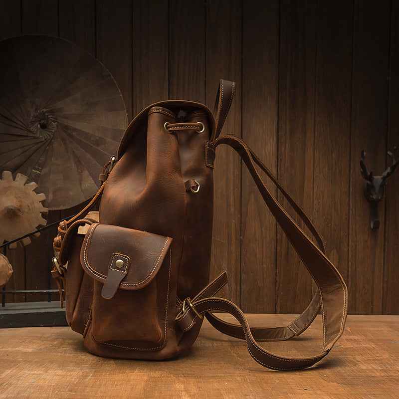 Retro-style Leather Backpack - Handmade Crazy Horse Leather Design for Timeless Style - ArtOm_farm™ LEATHER