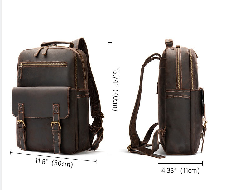 Crazy Horse Leather Backpack for Men - Retro Large Capacity Design - ArtOm_farm™ LEATHER 