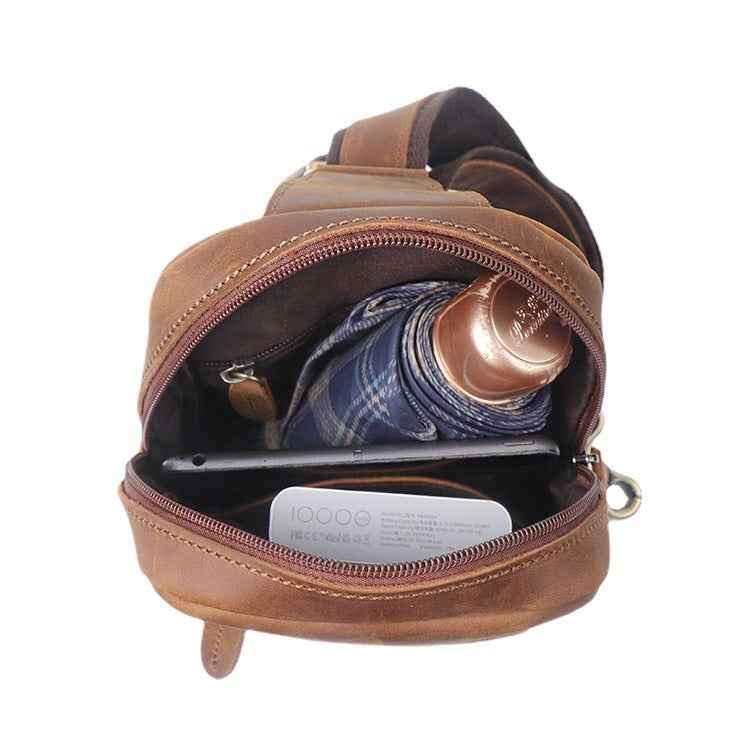 Vintage Leather Crossbody Bag - Crazy Horse Cowhide Leather Single-Shoulder Chest Bag
