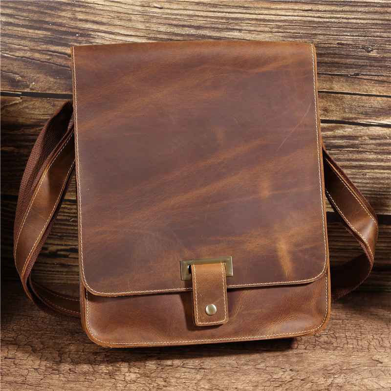 Men's Retro Leather Messenger Bag in Genuine Crazy Horse Leather