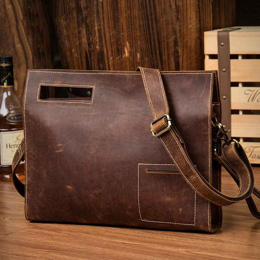 Casual Leather Handbag - One Shoulder Messenger Bag in Crazy Horse Finish