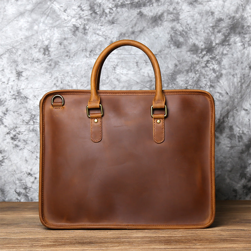 Vintage Leather Handbag - Casual Crazy Horse Leather Handmade Men's Handbag - ArtOm_farm™ LEATHER 