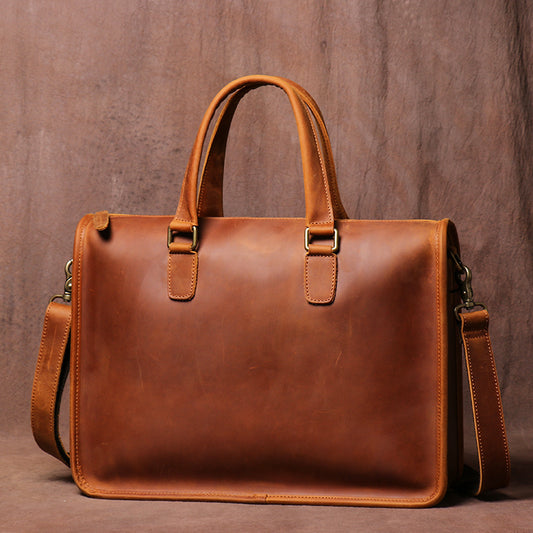 Men's Leather Briefcase - Crazy Horse Leather Briefcase for Laptop - ArtOm_farm™ LEATHER 